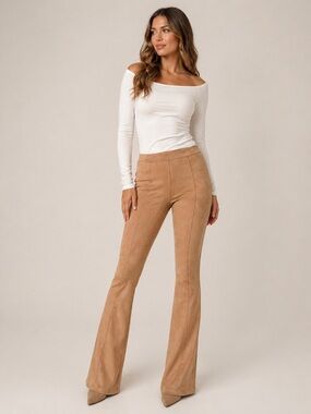 Spanx Camel Suede-Look Flare Pants